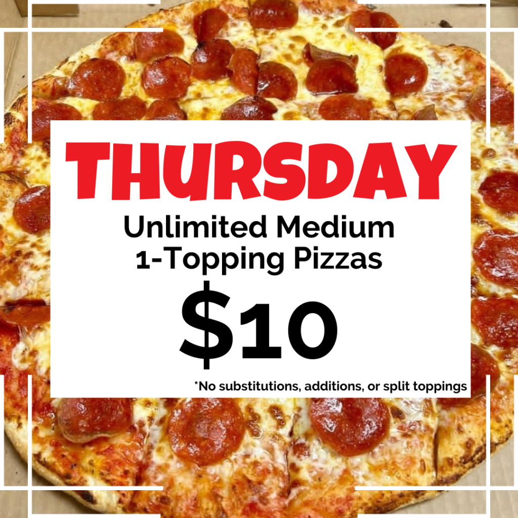 mancino's thursday deal $10 1-topping medium pizzas